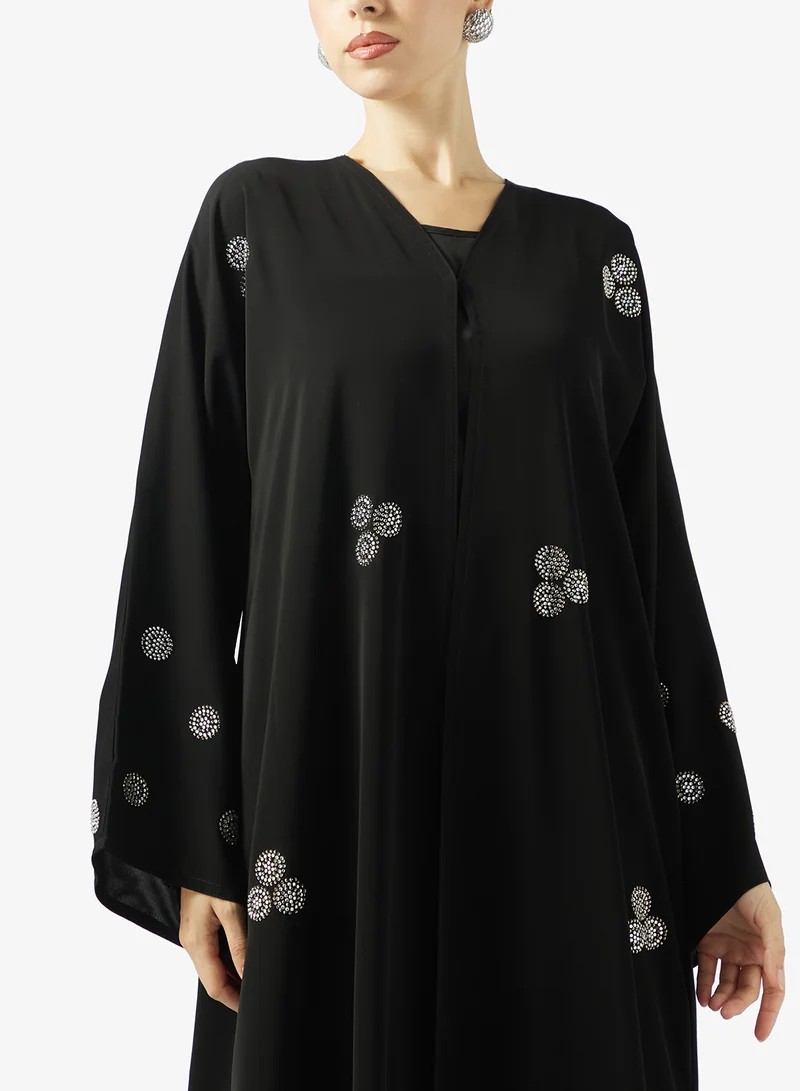 hayas closet  Black Embellished Abaya With Sheila for Women | Best Price UAE